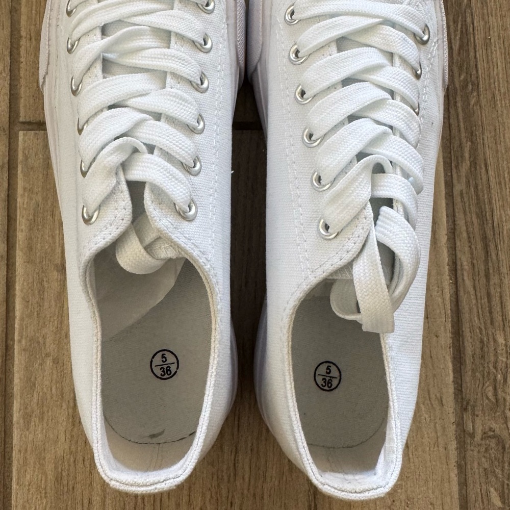 White Canvas Platform Sneakers - Picture 2 of 7